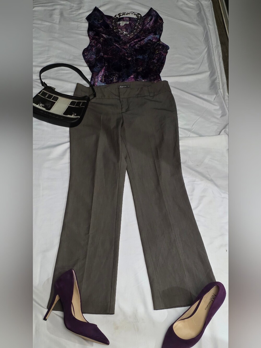 Argenta Lgt Brown Dk Taupe Stretch Dress Pants Straight Leg Career Slacks Size 7